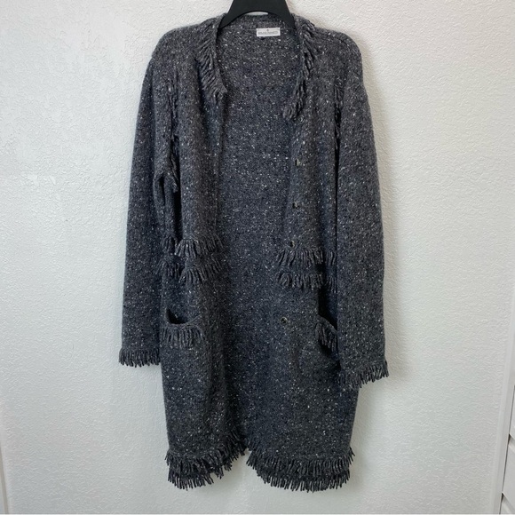 Bruno Manetti Cashmere & Wool Fringe Cardigan Longline Coat - Picture 13 of 16